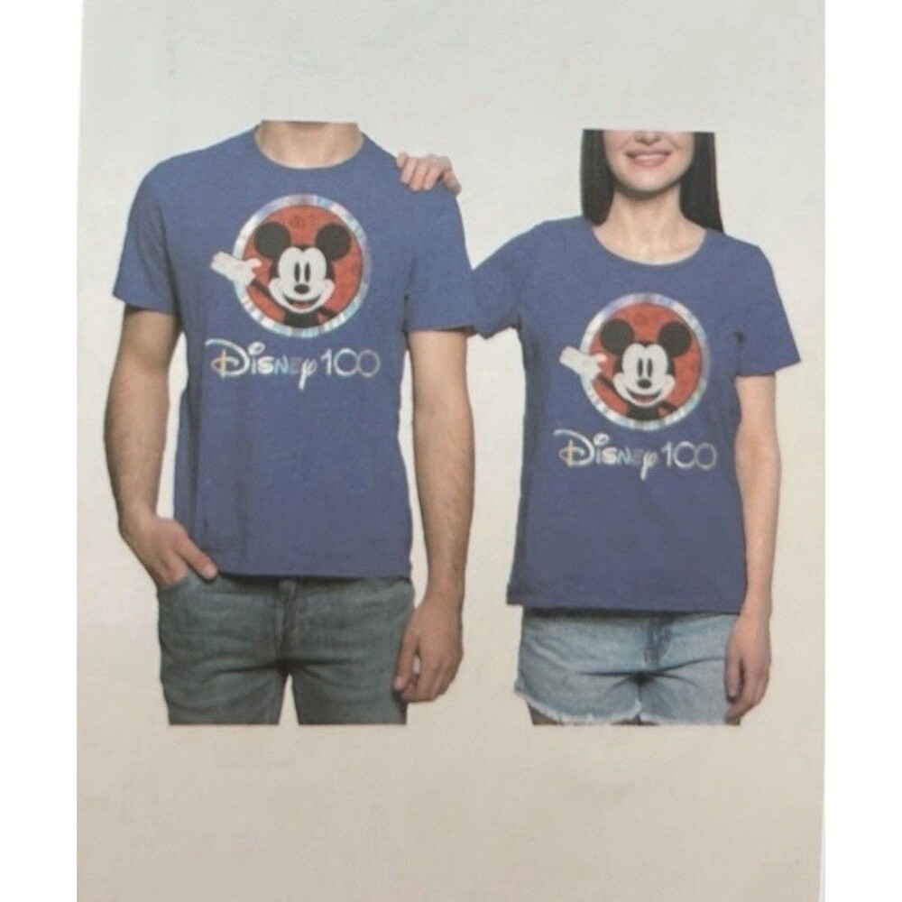 Disney T-Shirt 100th Anniversary Mickey Mouse Adult Size Large Blue Heather New